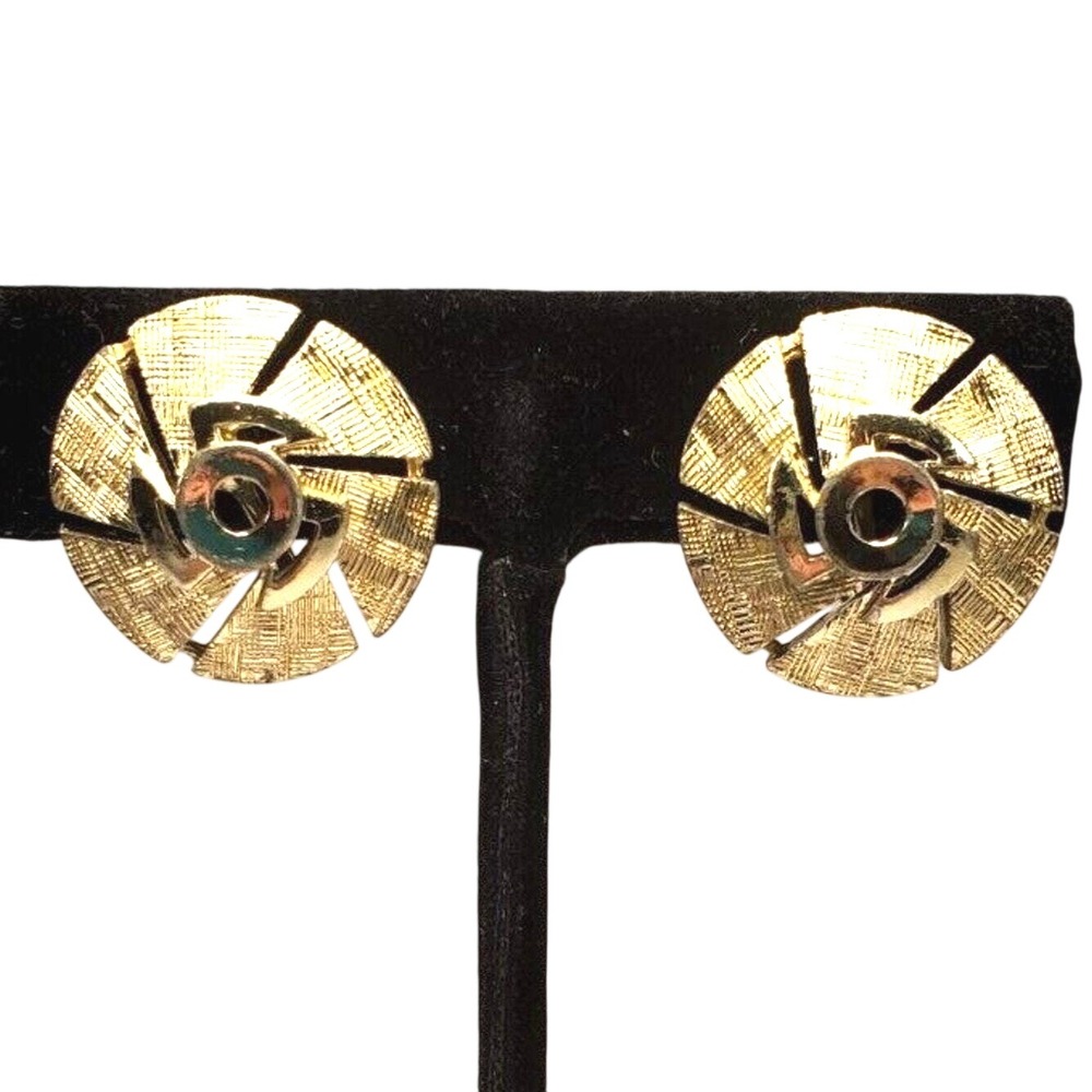 VTG Lisner Earrings Silver Tone Pinwheel Screw Back Mid Century MCM Round 7/8" - Picture 1 of 11